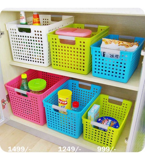 Colorful thick Rectangular Plastic Storage Basket (Small)